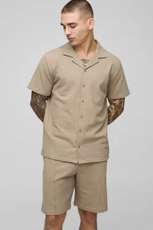 Boohoo Pique Regular Short Sleeve Revere Shirt & Short Set - - L