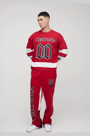 Boohoo Oversized Boxy Varsity Star Print Faux Sleeve Gusset T-Shirt & Jogger Set - - S