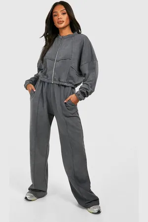Boohoo Womens Acid Wash Seam Detail Crop Zip Through Bomber Tracksuit - - XS