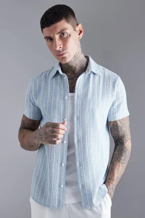 Boohoo Short Sleeve Textured Stripe Regular Fit Shirt - - M
