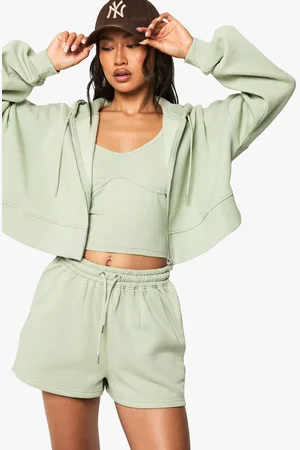 Boohoo Womens Seam Detail 3 Piece Crop Zip Through Short Tracksuit - - L