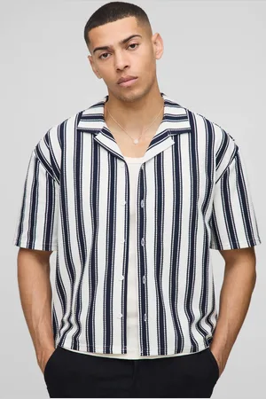 Boohoo Oversized Boxy Popcorn Texture Striped Jersey Shirt - - M