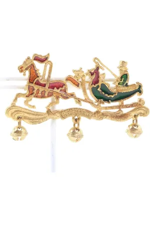 Hermès Preloved Enamel Sleigh Brooch Holiday Horse Pin Women - Gold Brooches - - One Size