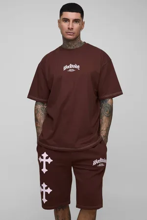 Boohoo Tall Oversized Worldwide Cross Print T-Shirt & Short Set - - L