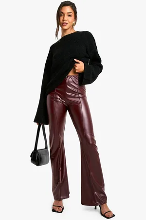 Boohoo Womens Flare Leg PU Trouser with Pintuck - - 14