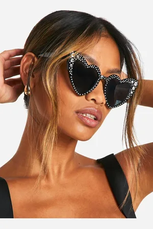 Boohoo Womens Diamante Heart Shape Sunglasses - - One Size