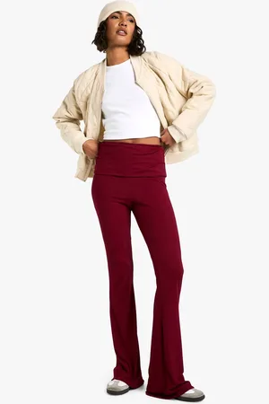 Boohoo Womens Tall Fold Over Waist Soft Rib Flare Trouser - - 12