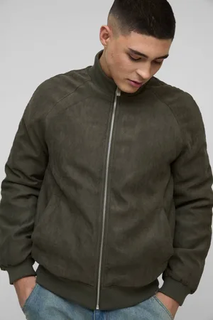 Boohoo Raglan Regular Fit Funnel Neck Faux Suede Bomber Jacket - - XL