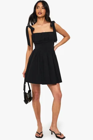 Boohoo Womens Petite Tie Shoulder Milkmaid Skater Dress - - 16