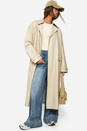 Boohoo Womens Vintage Look Faux Leather Trench Coat - - 14