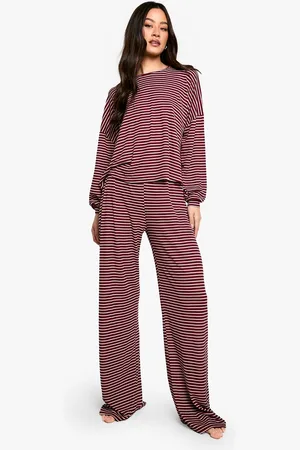 Boohoo Womens Tall Loungewear Stripe Long Sleeve Top & Trousers Pyjama Set - - 14