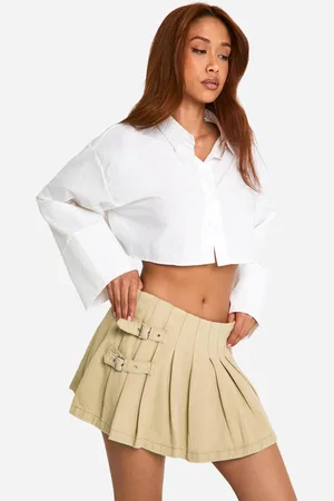 Boohoo Womens Denim Buckle Detail Pleated Micro Mini Skirt - - 8