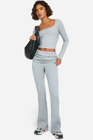 Boohoo Womens Tall Crinkle Long Sleeve Top and Foldover Flare Co-ord - - 16