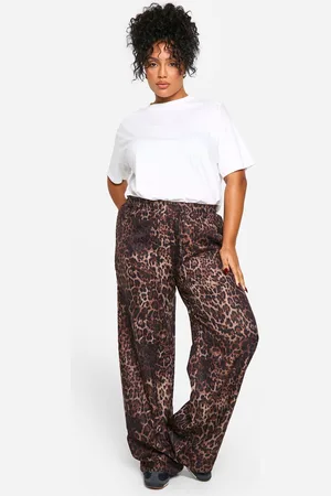 Boohoo Womens Plus Leopard Print Woven Drawstring Trousers - - 22