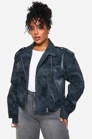 Boohoo Womens Plus Vintage Look Faux Leather Biker Jacket - - 18
