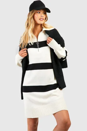 Boohoo Womens Half Zip Stripe Jumper Dress - - XS