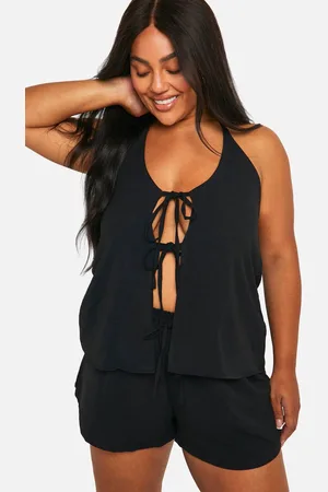 Boohoo Womens Plus Hammered Tie Front Cami And Short Set - - 26