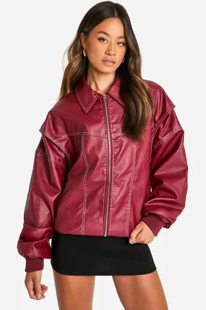 Boohoo Womens Tall Pu Contrast Stitch Oversized Bomber Jacket - - 18