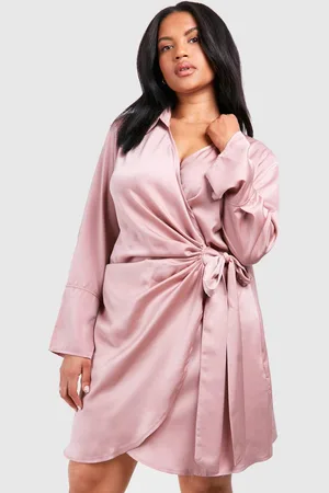Boohoo Womens Plus Satin Wrap Shirt Dress - - 28