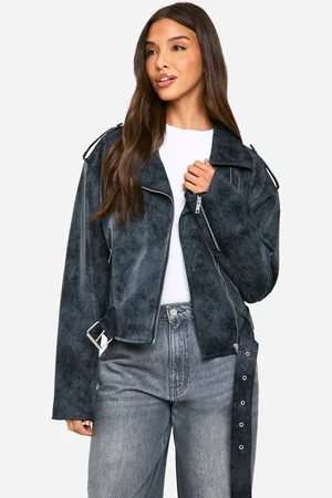 Boohoo Womens Vintage Look Faux Leather Biker Jacket - - 8
