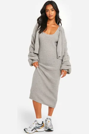 Boohoo Womens Petite Chunky Knit Dress And Cardigan Co Ord - - XS