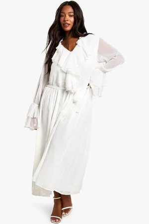 Boohoo Womens Plus Chiffon Ruffle Tie Belt Skater Maxi Dress - - 20