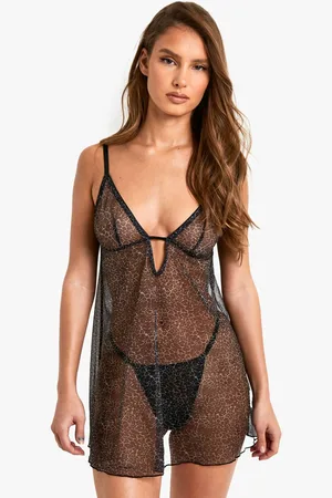 Boohoo Womens Leopard Mesh Babydoll - - XL