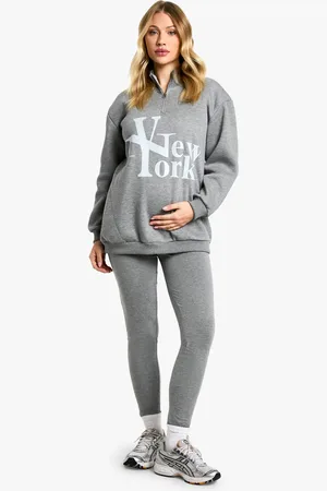 Boohoo Womens Maternity New York Large Graphic Half Zip Legging Set - - 14