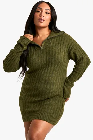 Boohoo Womens Plus Soft Knit Thick Rib Zip Neck Oversized Mini Dress - - 16