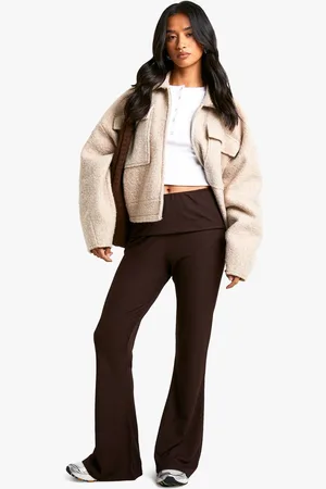 Boohoo Womens Petite Fold Over Waistband Soft Rib Flare Trouser - - 8