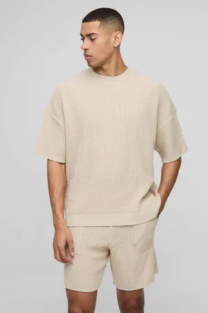 Boohoo Boxy Fit Ribbed Knitted T-Shirt and Shorts Set - - XS