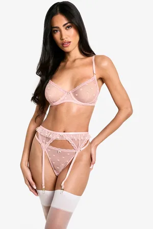 Boohoo Womens Spot Mesh Bow Trim Suspender - - L
