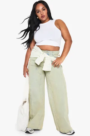 Boohoo Womens Plus Vintage Wash Distressed Applique Straight Leg Jeans - - 20