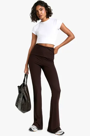 Boohoo Womens Tall Fold Over Waist Soft Rib Flare Trouser - - 8