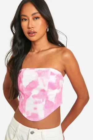 Boohoo Womens Tie Dye Stretch Denim Bandeau Top - - 12