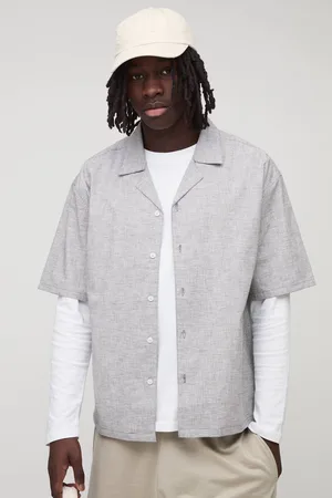 Boohoo Oversized Micro Check Double Pocket Revere Shirt - - XL