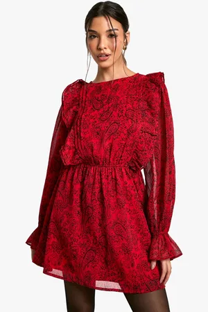 Boohoo Womens Paisley Ruffle Skater Dress - - 16