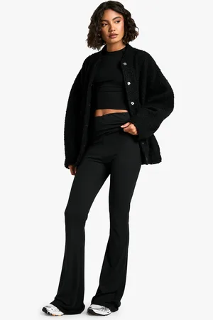 Boohoo Womens Tall Fold Over Waist Soft Rib Flare Trouser - - 8