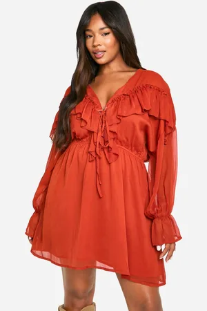 Boohoo Womens Plus Chiffon Ruffle Skater Dress - - 28