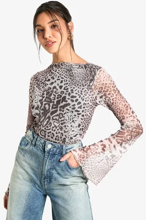 Boohoo Womens Printed Mesh Open Back Bodysuit - - 10
