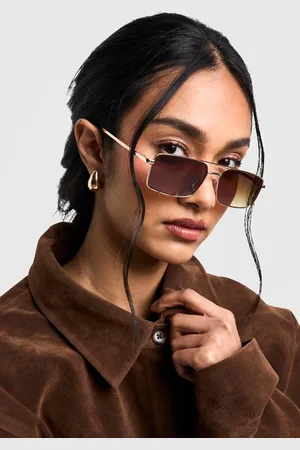 Boohoo Womens Brown Lenses Square Aviator Sunglasses - - One Size