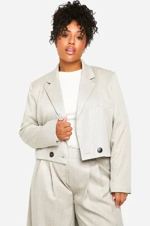 Boohoo Womens Plus Textured Single Button Cropped Boxy Blazer - - 24