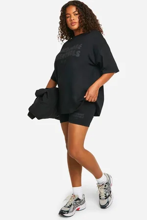 Boohoo Womens Plus Slogan Puff Print Oversized T-shirt And Short Set - - 24