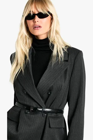 Boohoo Womens Tailored Woven Pinstripe Double Breast Blazer - - 12