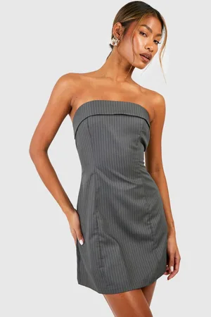 Boohoo Womens Pinstripe Bandeau Tailored Mini Dress - - 14