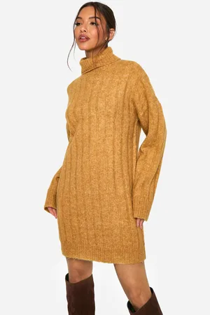 Boohoo Womens Wide Soft Rib Roll Neck Jumper Dress - - M