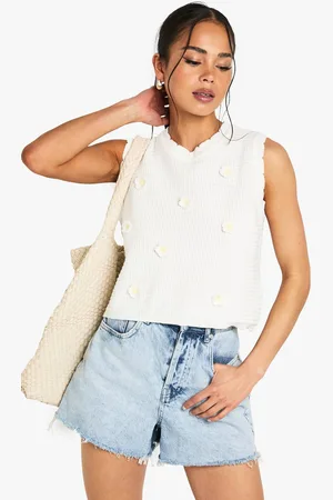Boohoo Womens Floral Appliqué Crochet Knitted Top - - XS