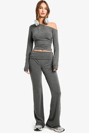 Boohoo Womens Basic marl fold over flare trouser - - 8