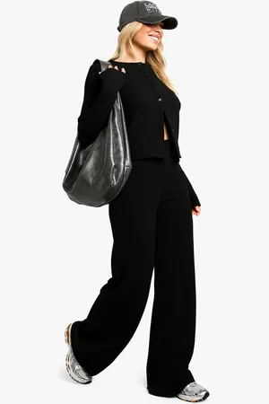 Boohoo Womens Rib Cardigan and Wide Leg Trouser Co-ord - - 16