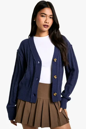 Boohoo Womens Seam Detail Soft Rib Knit Boyfriend Cardigan - - M